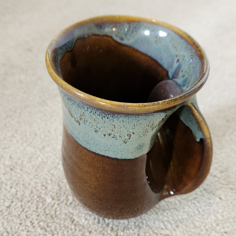 Handcrafted Ceramic Mug with Blue and Brown Glaze